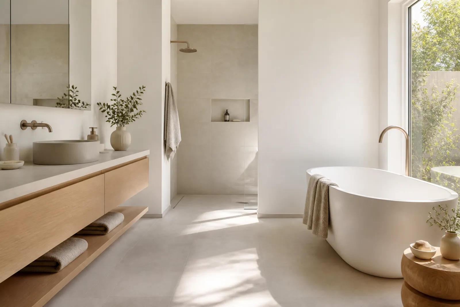 Restored bright grout lines across a clean tiled bathroom floor